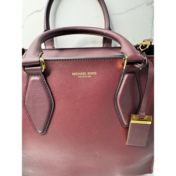 Michael Kors Collection GRACIE Tote Burgundy Leather + Python Embossed Wallet - Picture 4 of 16